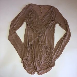 Bailey 44 V Neck Draped Tunic Top Mauve longsleeve